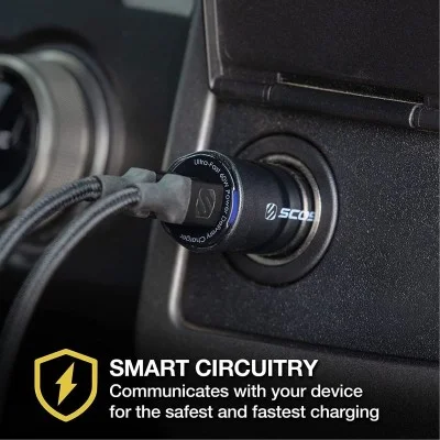 Scosche Powervolt 60W Certified Dual Usb Type-C + Type-C Fast Car Charger Power Delivery 3.0 With Pps For All Smartphones Usb-C Devices - Black